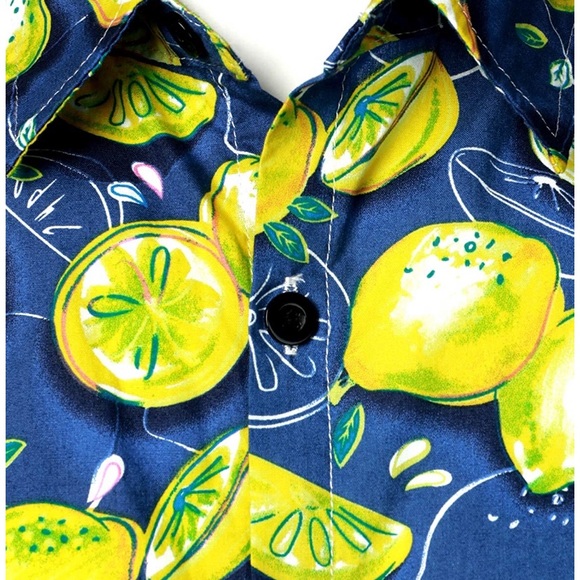 Cotton Button DownShort Sleeve Shirt Blue Lemon 🍋 - Picture 6 of 7